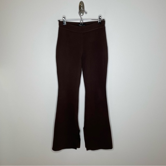 Aritzia Babton Paramount Pant High Rise Knit Flared Leg Pants Coffee Bean Brown - Picture 7 of 7